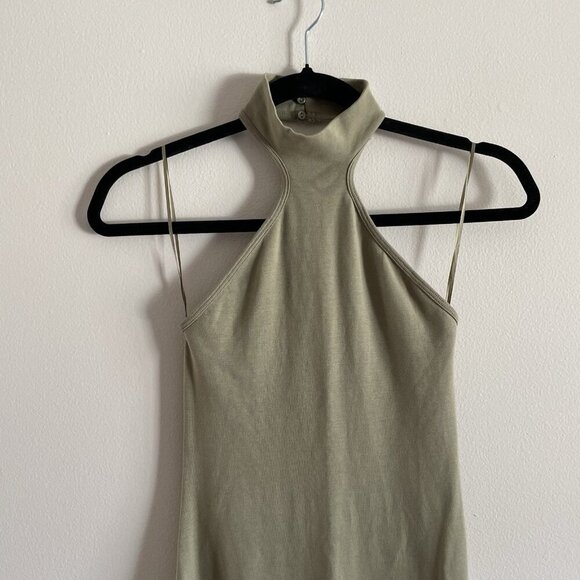 Zara Women M Olive Green Stretch Sleeveless Halter Midi Bodycon Dress NWT - Picture 4 of 10